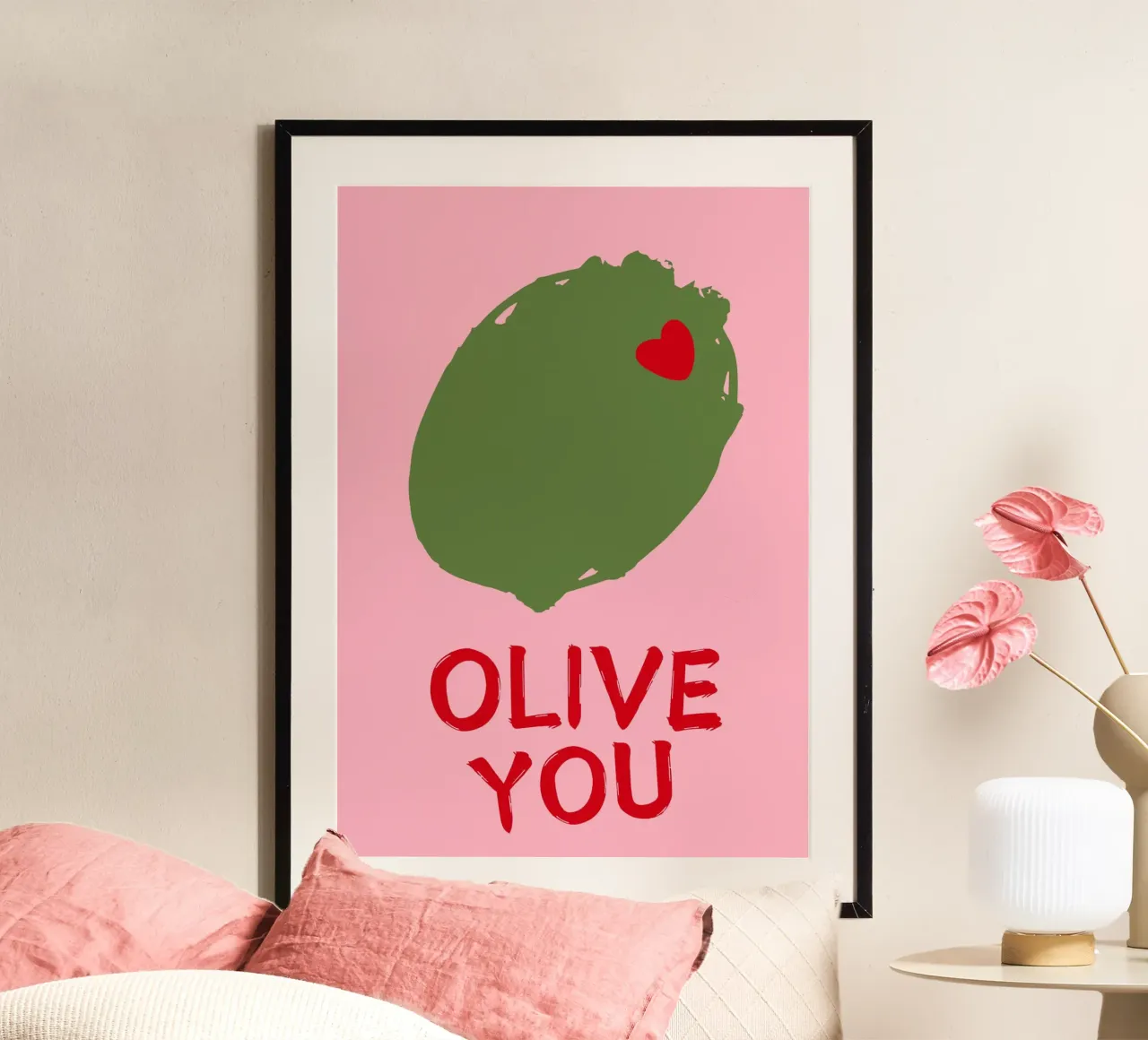 OLIVE YOU, ti amo, amanti, tipografia poster con telaio in alluminio da pdigitalprints
