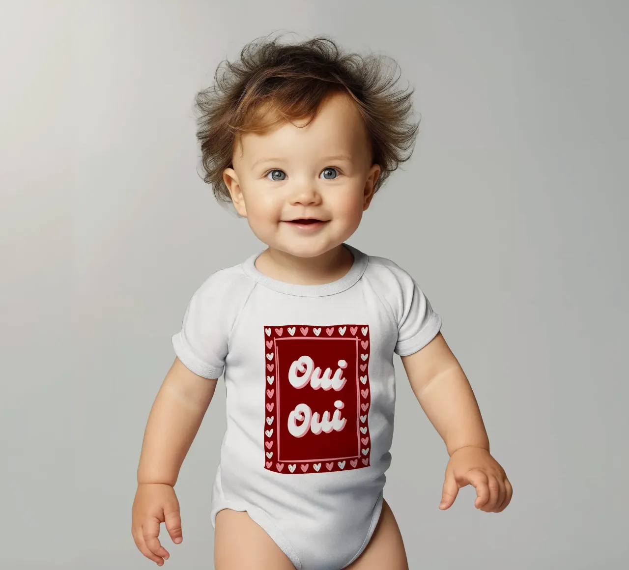 Oui Oui, detto francese, cuoricini preppy body neonato maniche corte da pdigitalprints