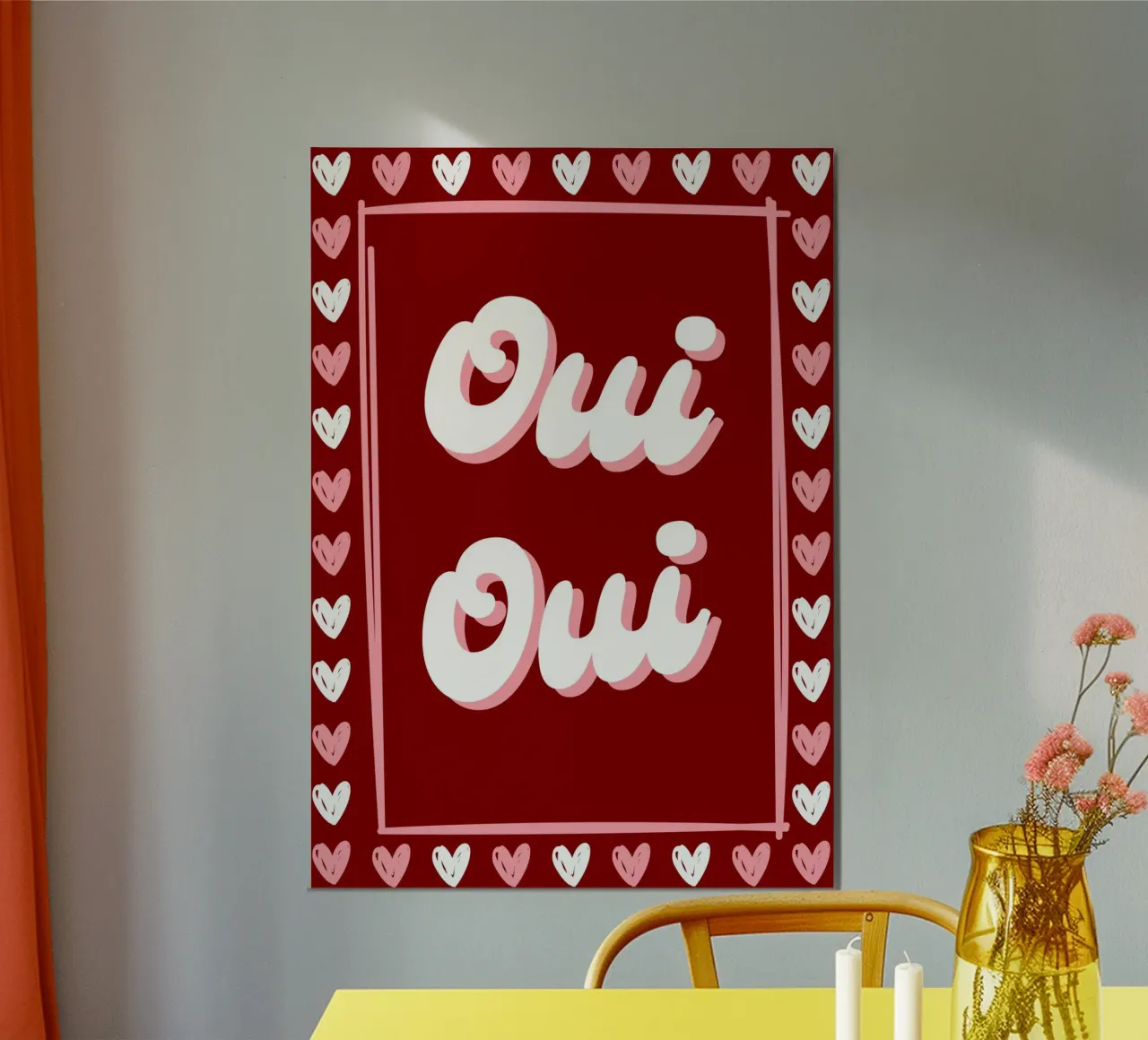 Oui Oui, detto francese, cuoricini preppy alluminio dibond da pdigitalprints
