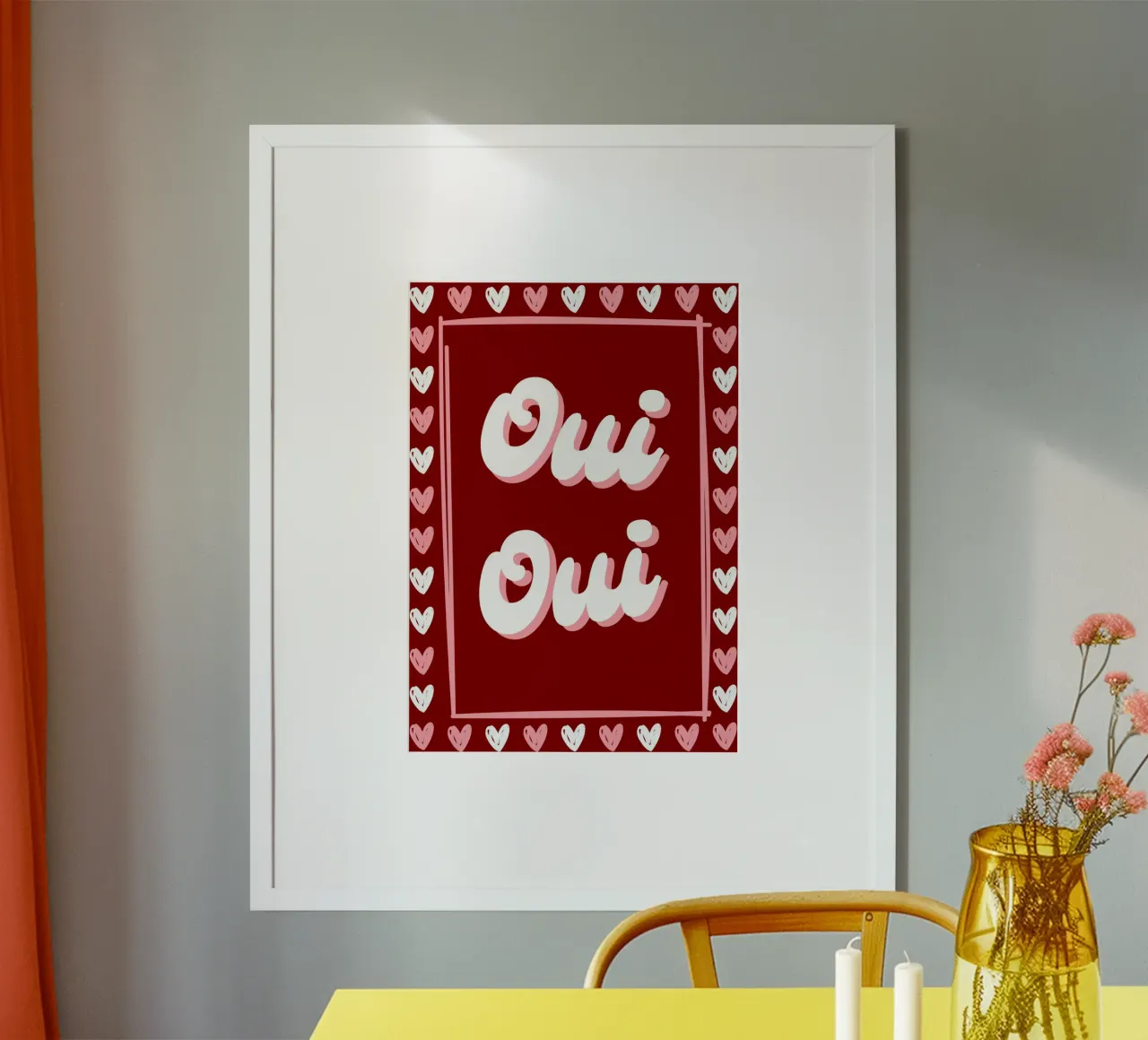 Oui Oui, detto francese, cuoricini preppy poster da pdigitalprints
