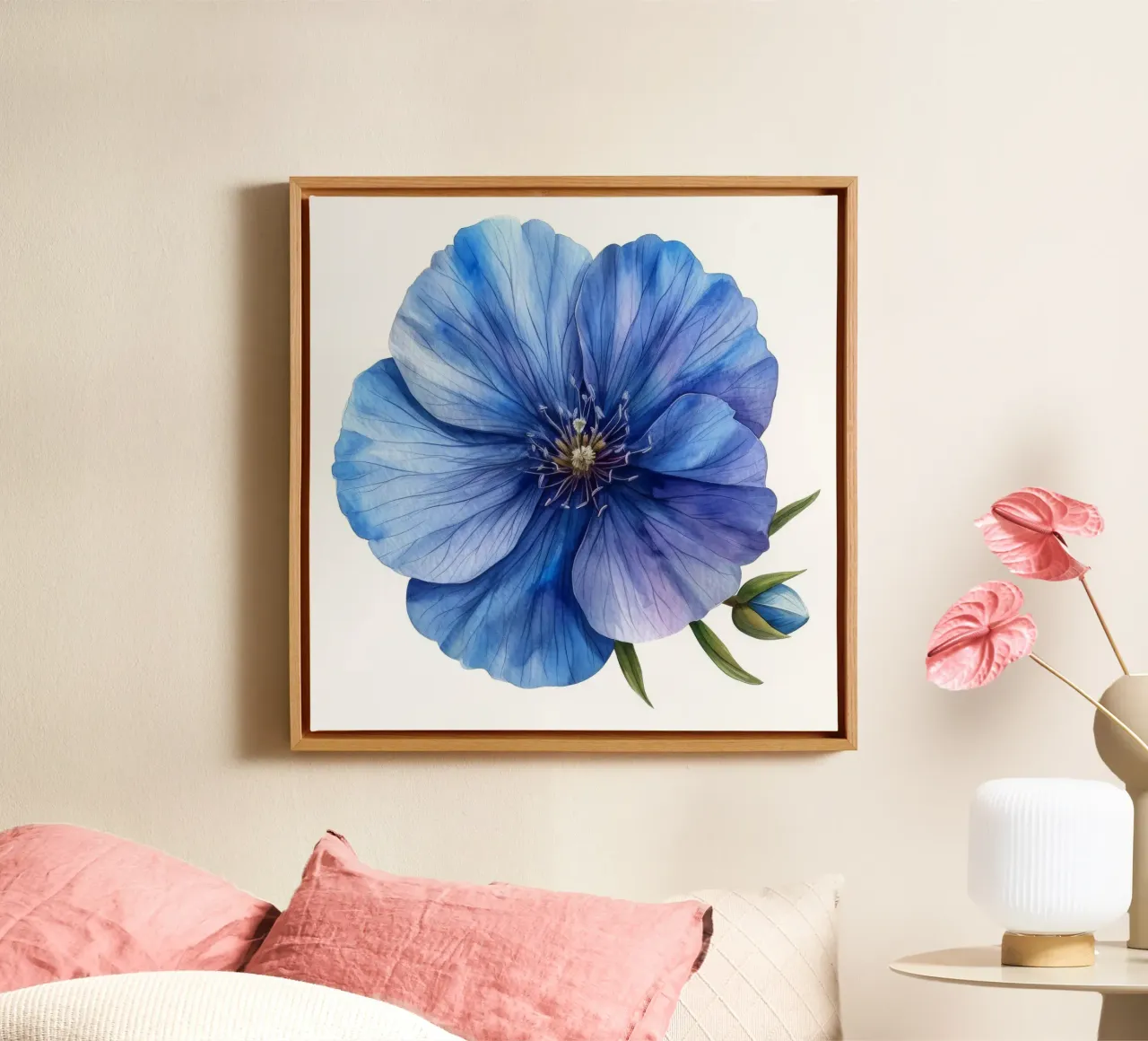 Vlasbloem 3 canvas met Baklijst van Bold Blooms