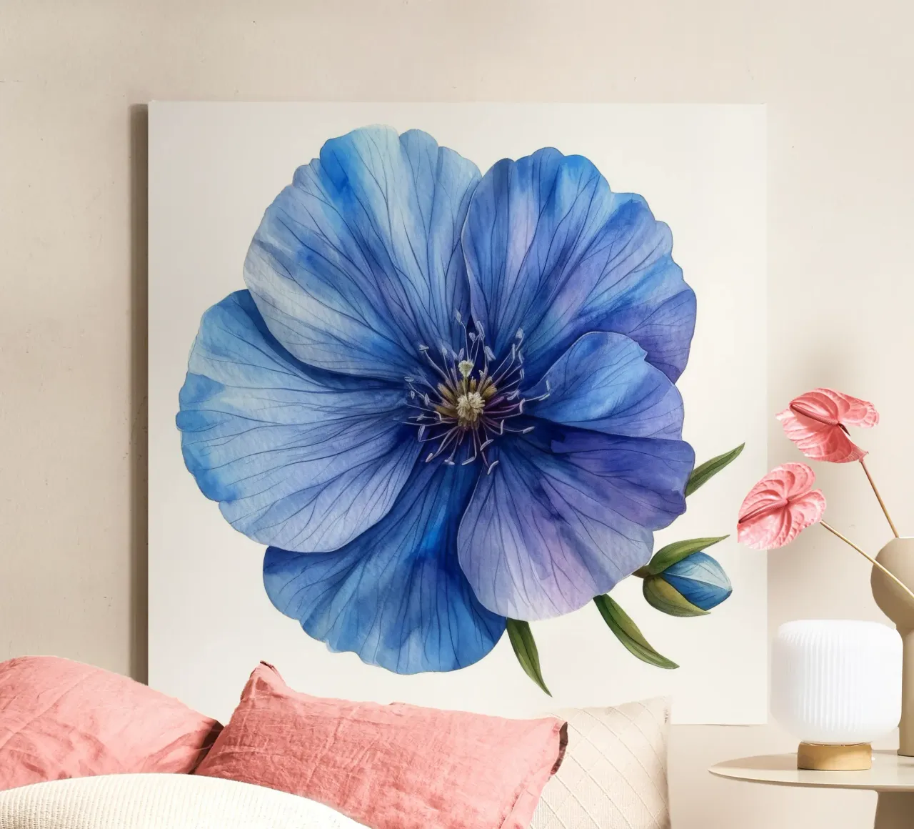 Vlasbloem 3 canvas met Baklijst van Bold Blooms