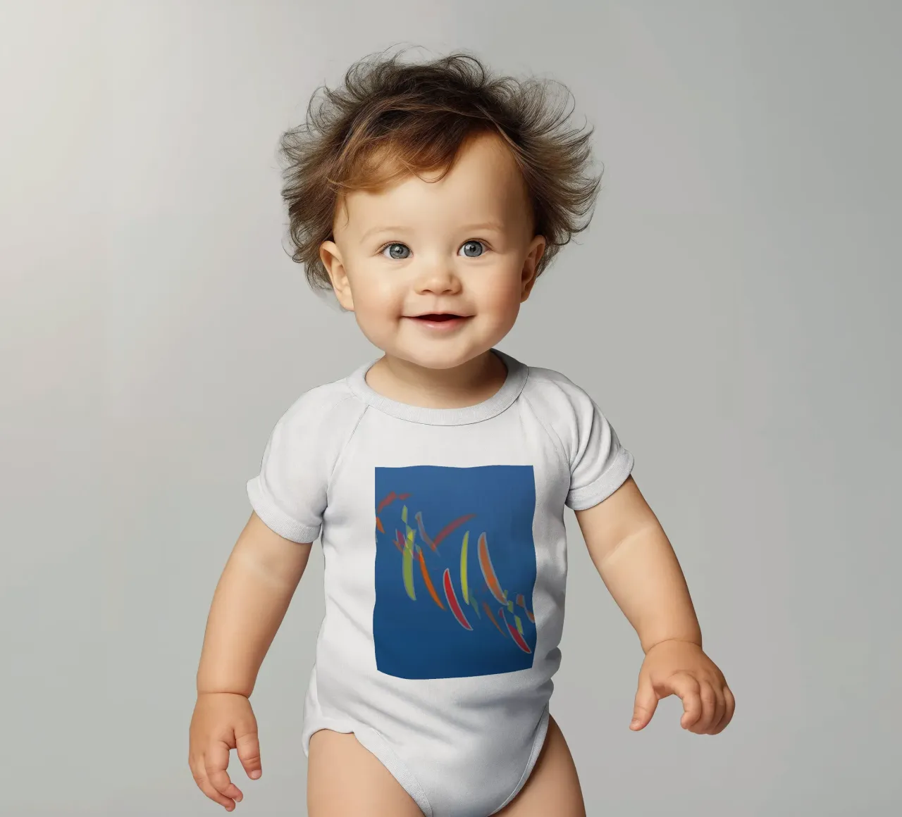 Abstract geometric pattern in blue short-sleeve baby romper by Something for you