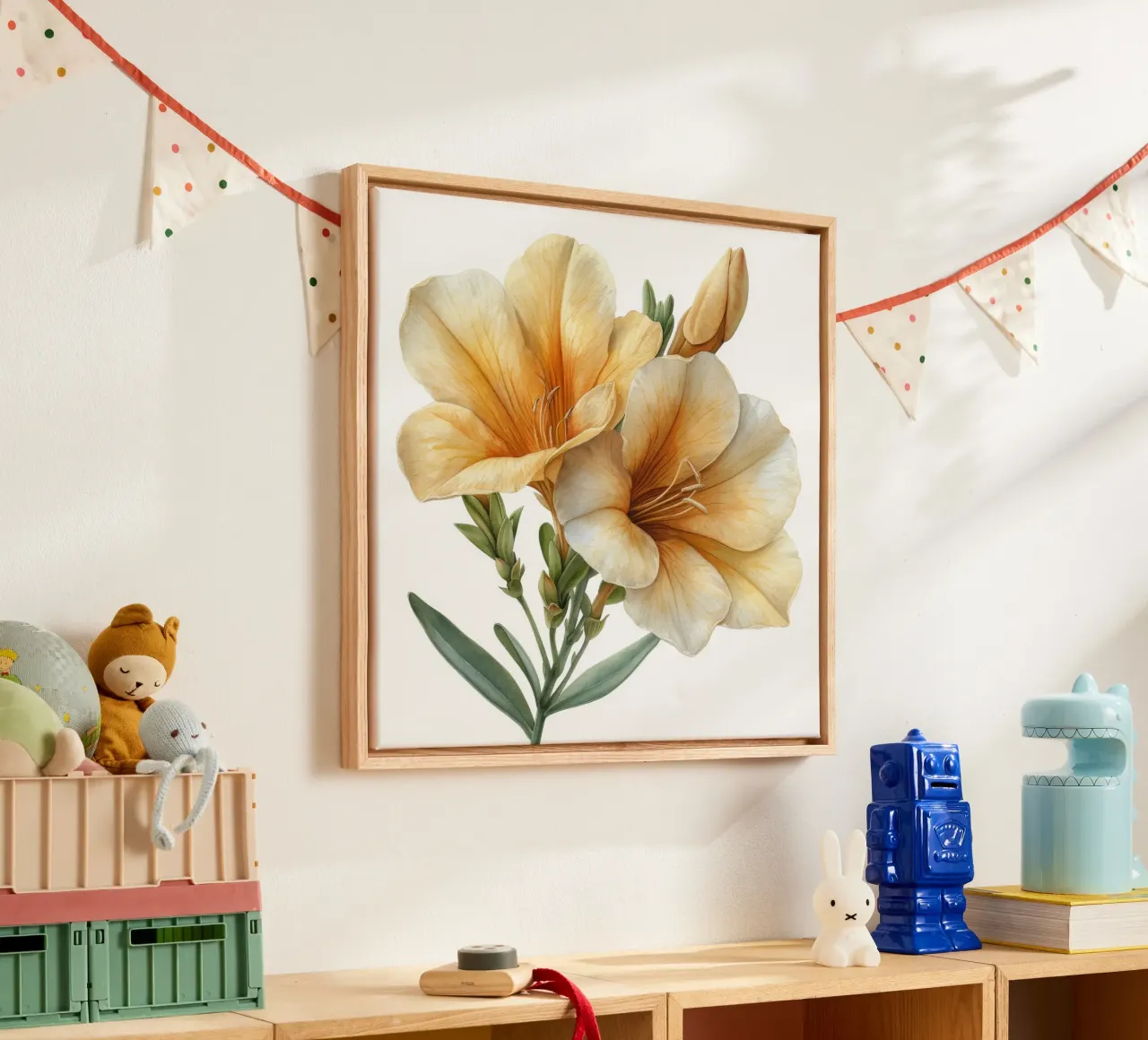 Freesia bloem 1 canvas met Baklijst van Bold Blooms