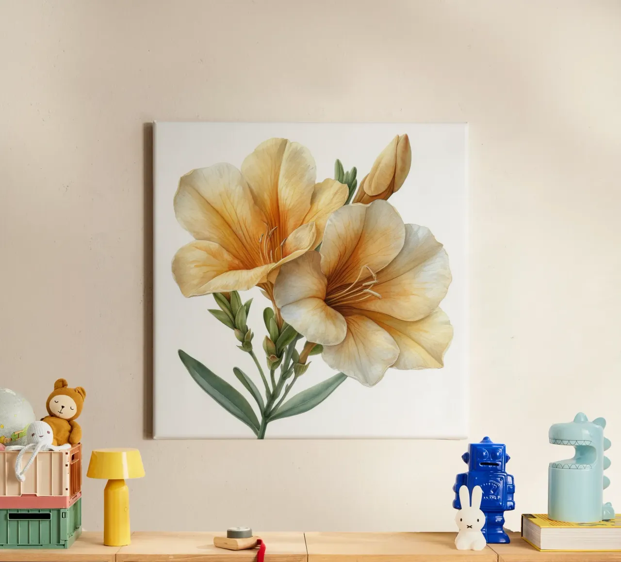 Freesia bloem 1 canvas met Baklijst van Bold Blooms