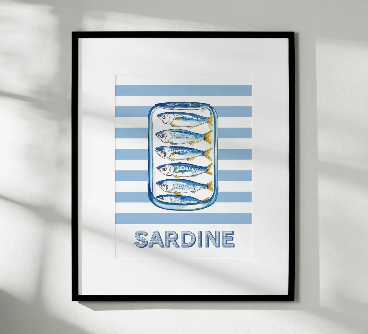 Canned Sardines Blue Stripe Fisherman Summer Beach Kitchen hahnemühle by Gentle Echoes Art