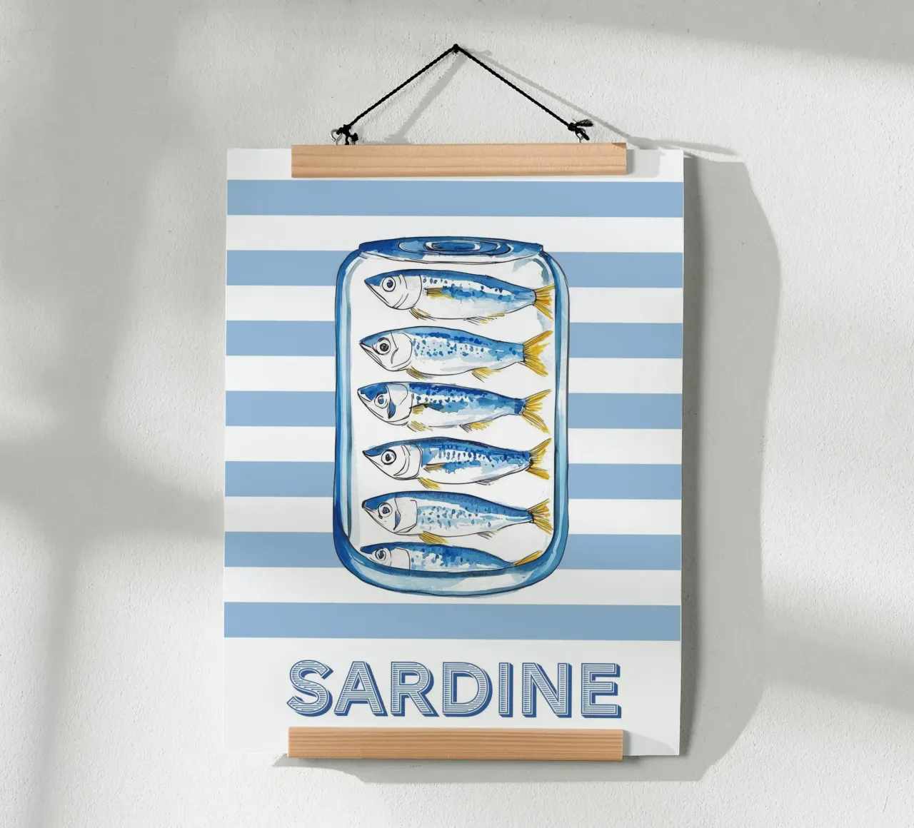 Canned Sardines Blue Stripe Fisherman Summer Beach Kitchen hahnemühle by Gentle Echoes Art