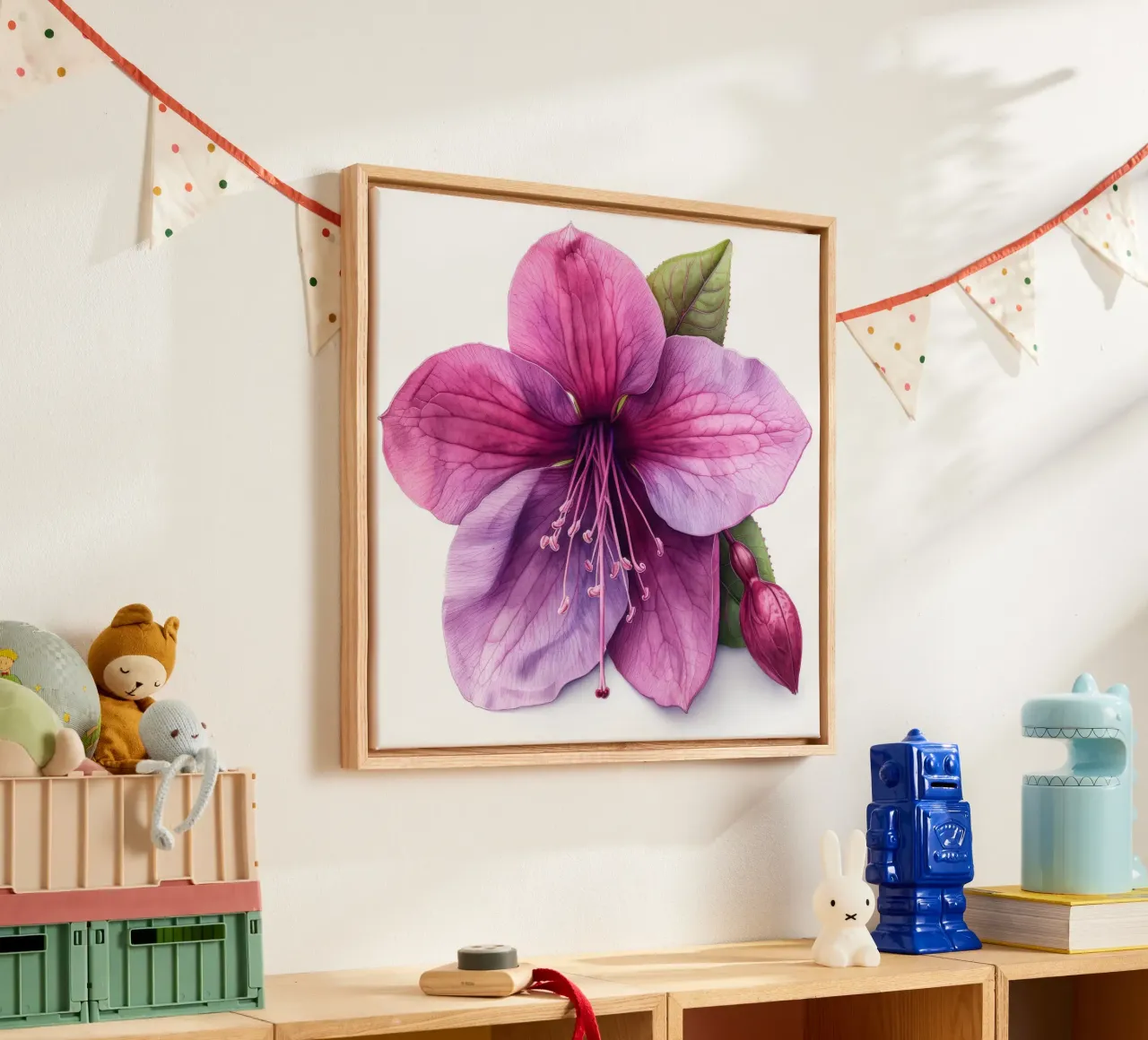 Fuchsia bloem 4 canvas met Baklijst van Bold Blooms