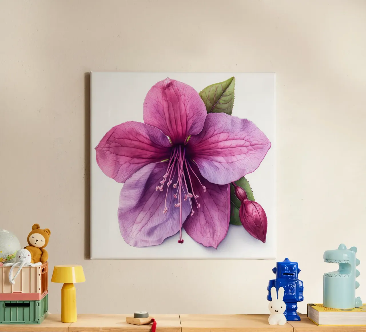 Fuchsia bloem 4 canvas met Baklijst van Bold Blooms