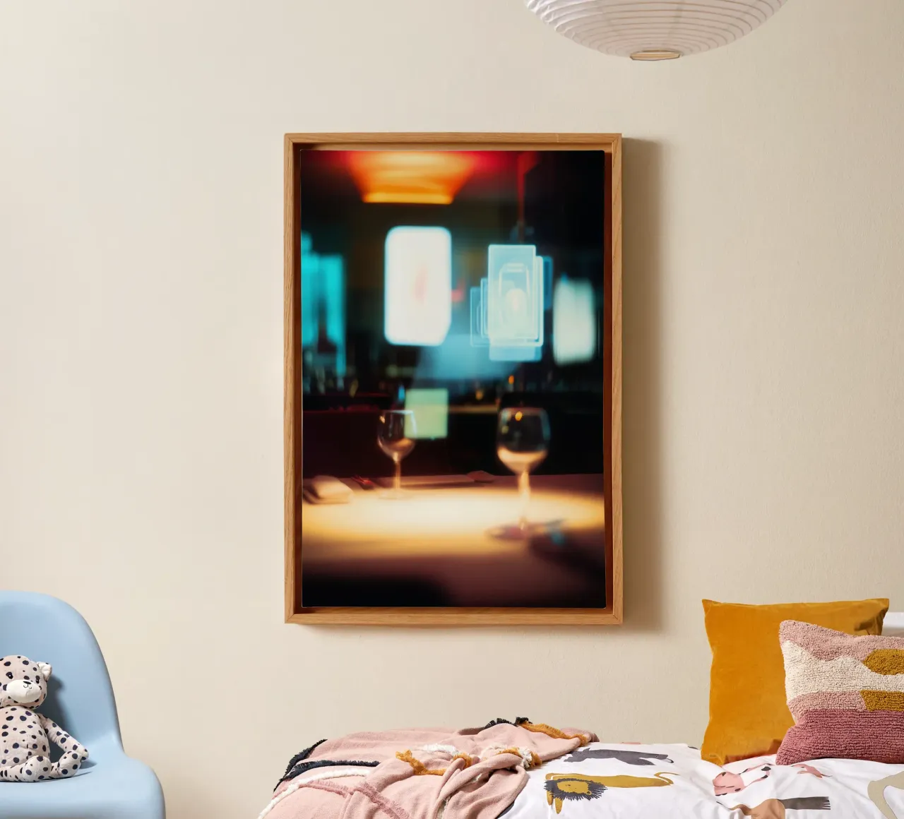 Dîner futuriste - New York Leinwand mit Schattenfugenrahmen von Le Flou