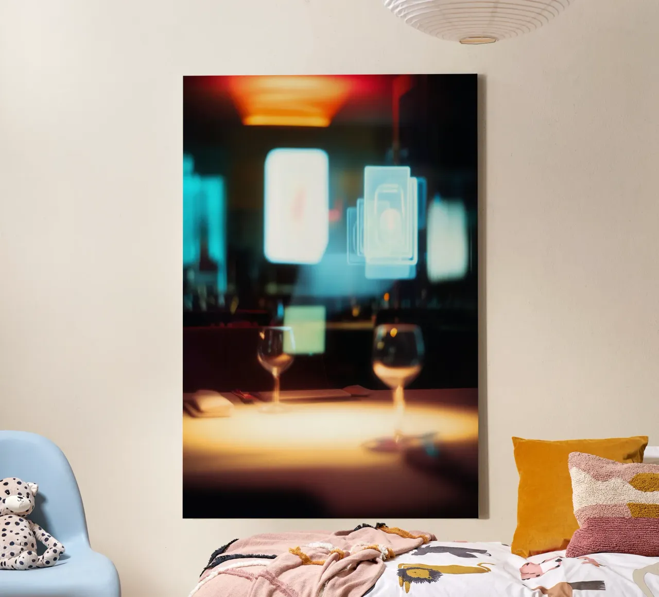 Dîner futuriste - New York Leinwand mit Schattenfugenrahmen von Le Flou