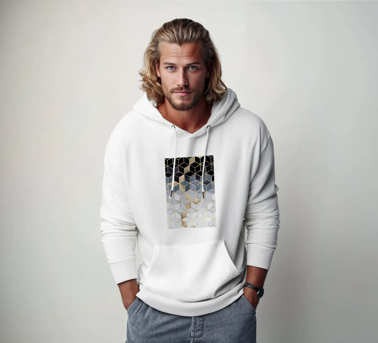 Soft Blue Gradient Cubes felpa con cappuccio da Elisabeth Fredriksson