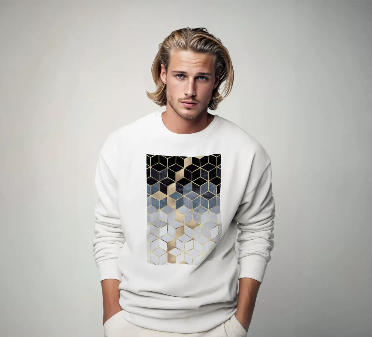 Soft Blue Gradient Cubes sweatshirt van Elisabeth Fredriksson