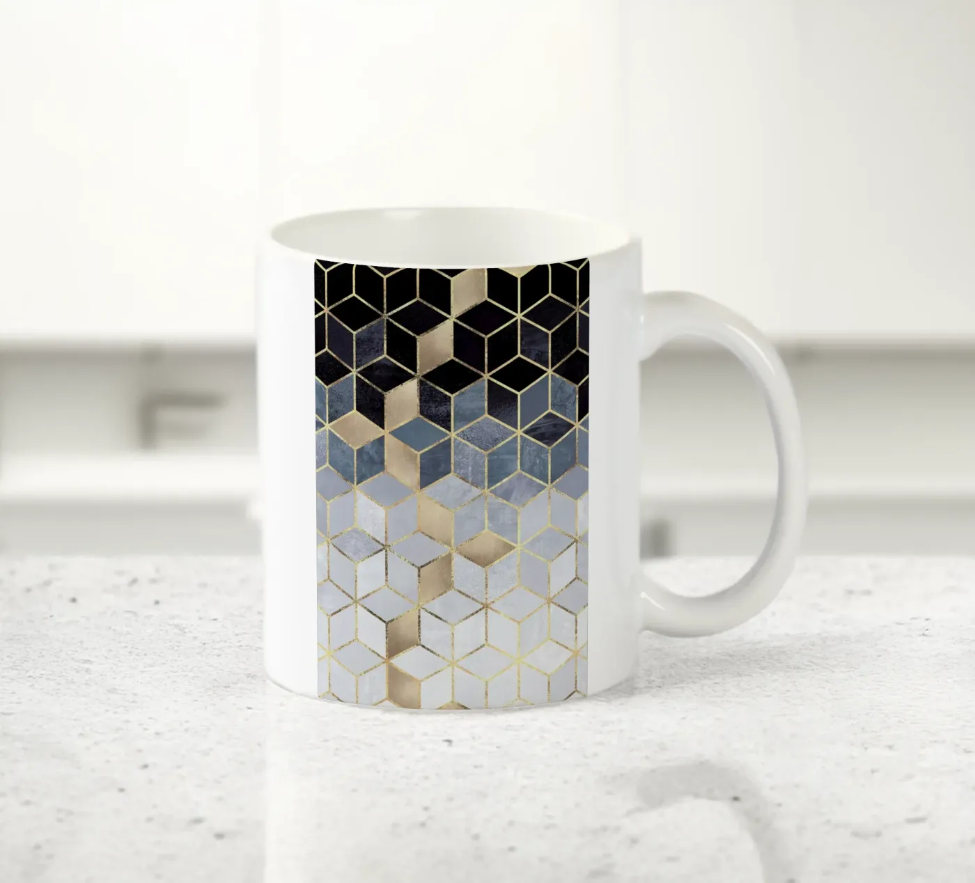 Soft Blue Gradient Cubes ceramic mug by Elisabeth Fredriksson