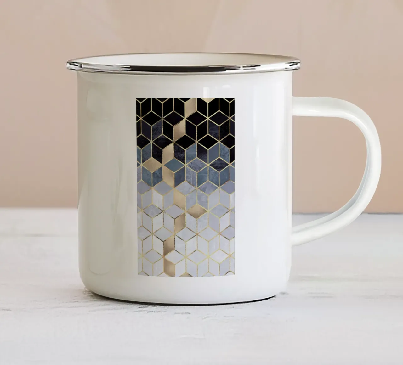 Soft Blue Gradient Cubes enamel mug by Elisabeth Fredriksson