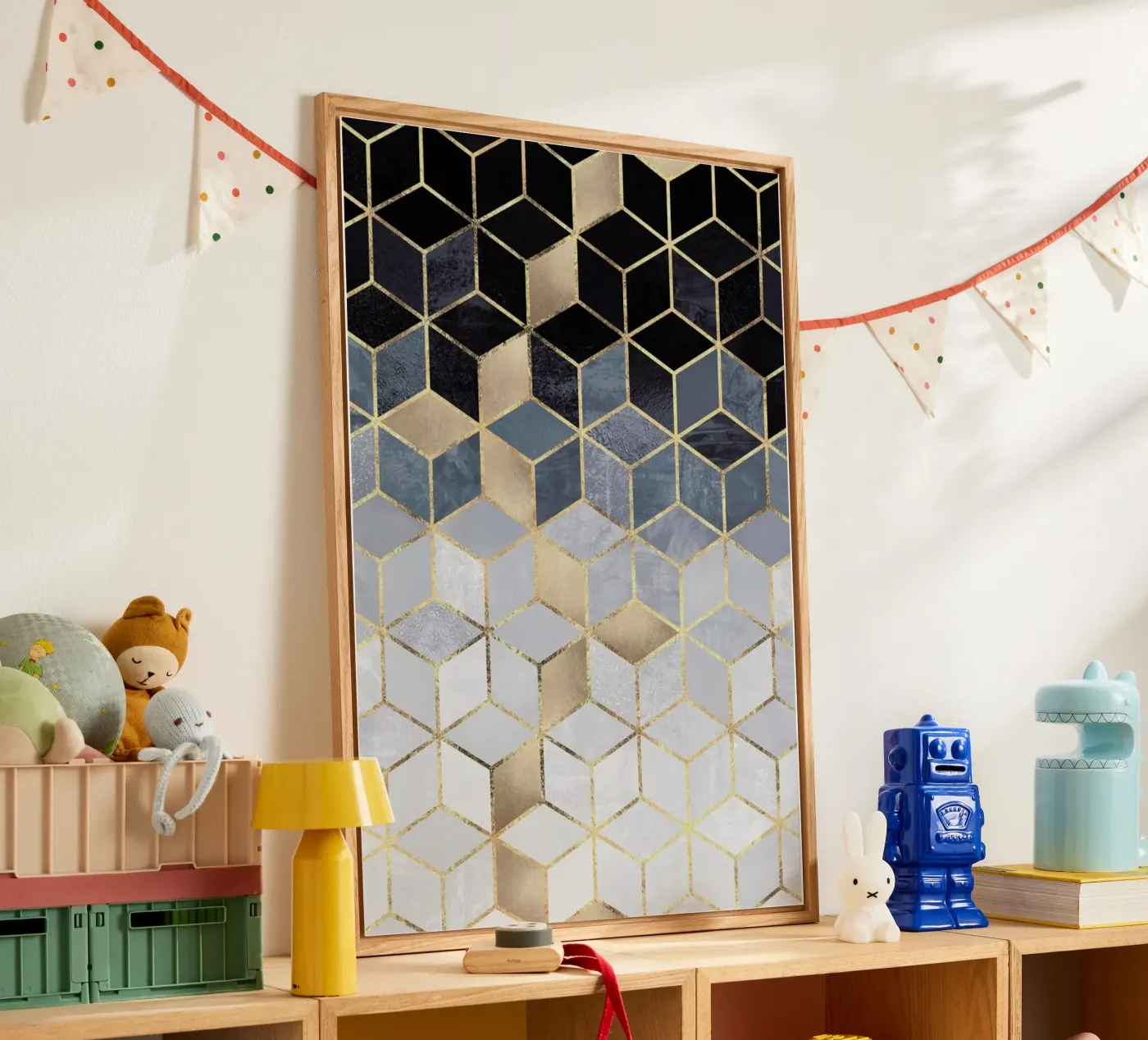 Soft Blue Gradient Cubes acryl van Elisabeth Fredriksson