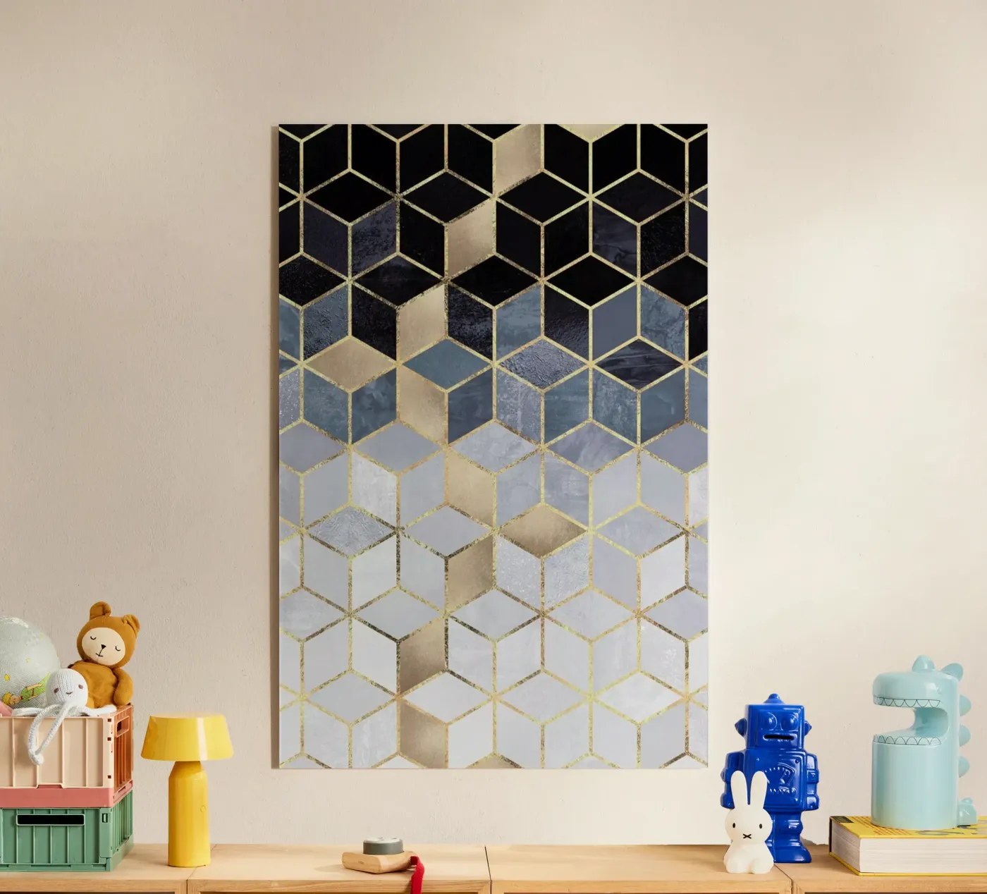 Soft Blue Gradient Cubes acryl van Elisabeth Fredriksson