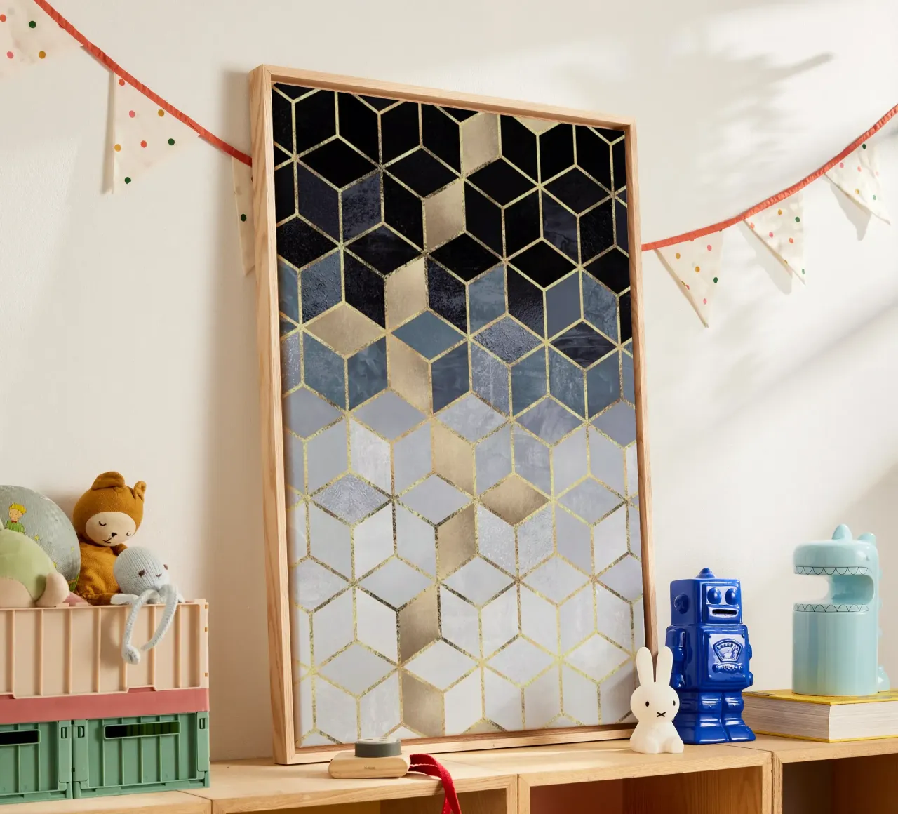 Soft Blue Gradient Cubes tela con Cornice a cassetta da Elisabeth Fredriksson