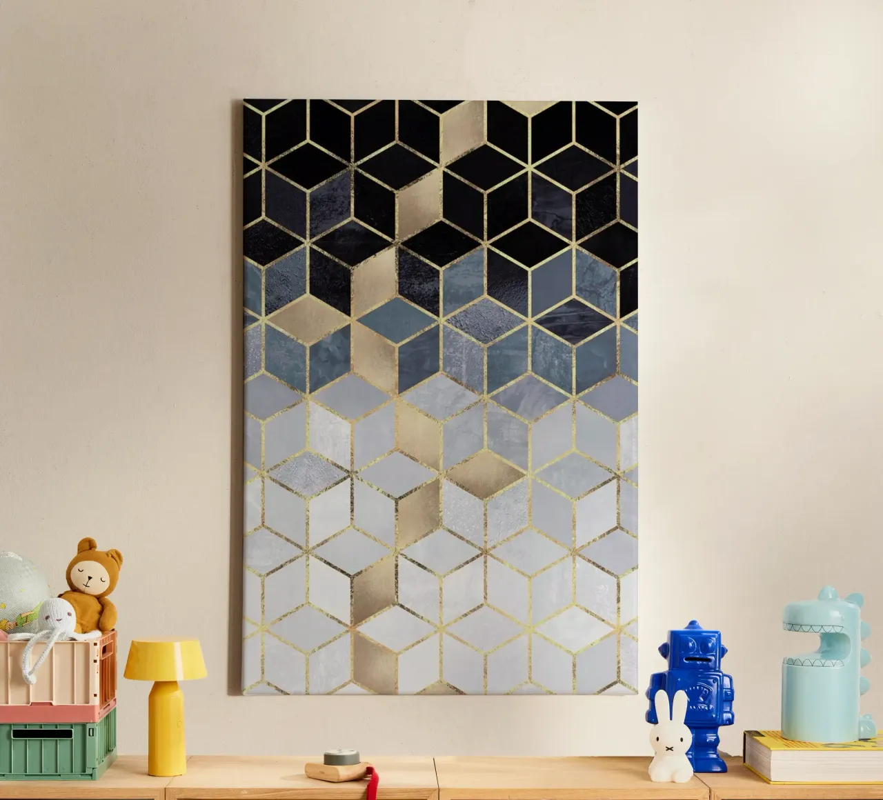 Soft Blue Gradient Cubes tela con Cornice a cassetta da Elisabeth Fredriksson