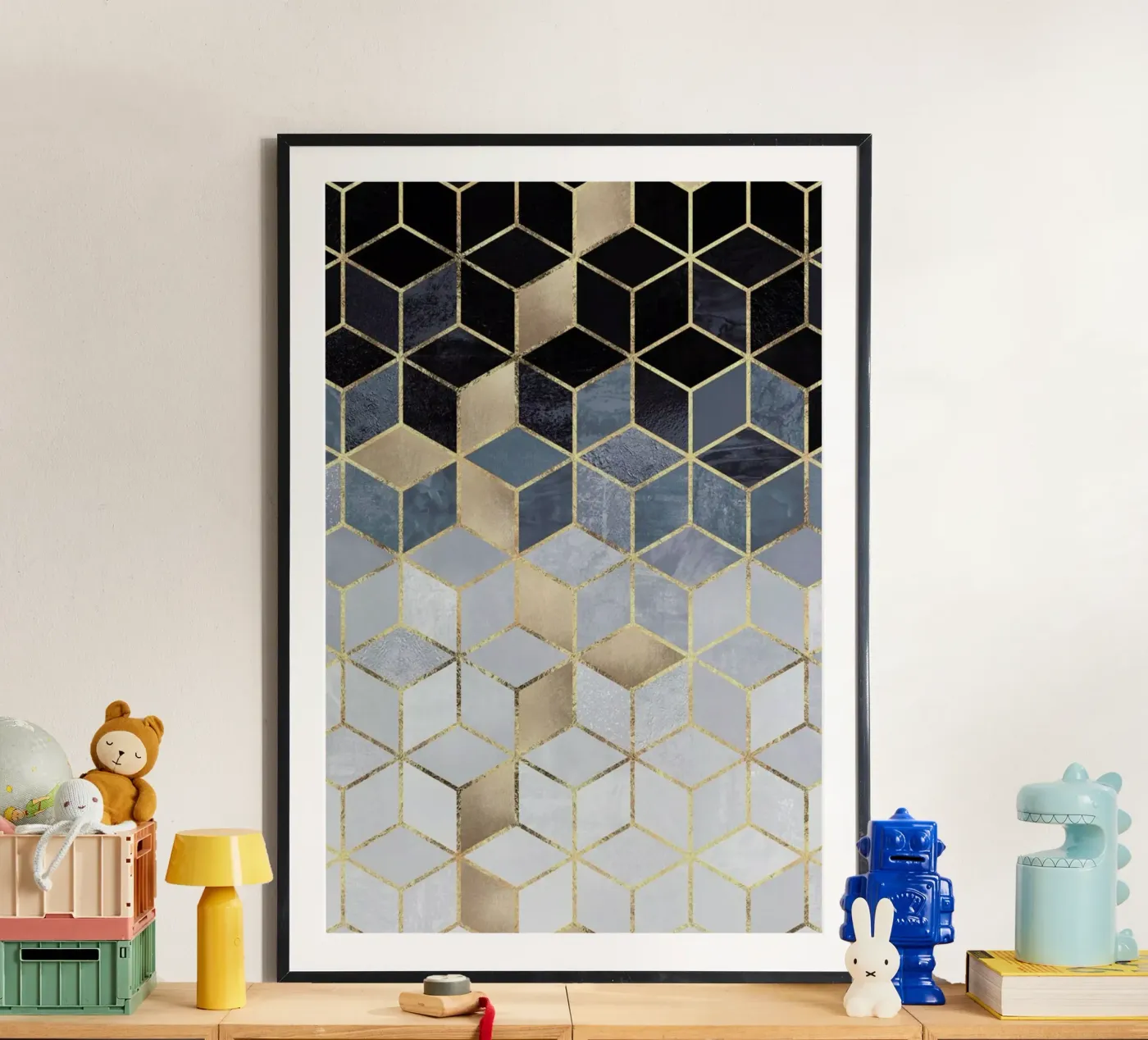 Soft Blue Gradient Cubes poster van Elisabeth Fredriksson