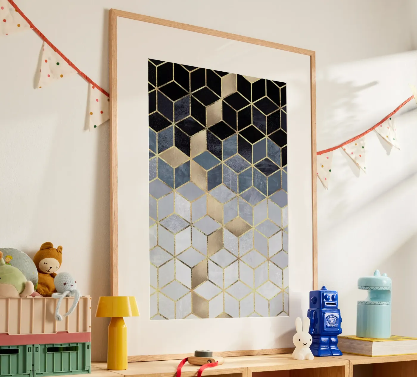 Soft Blue Gradient Cubes poster van Elisabeth Fredriksson