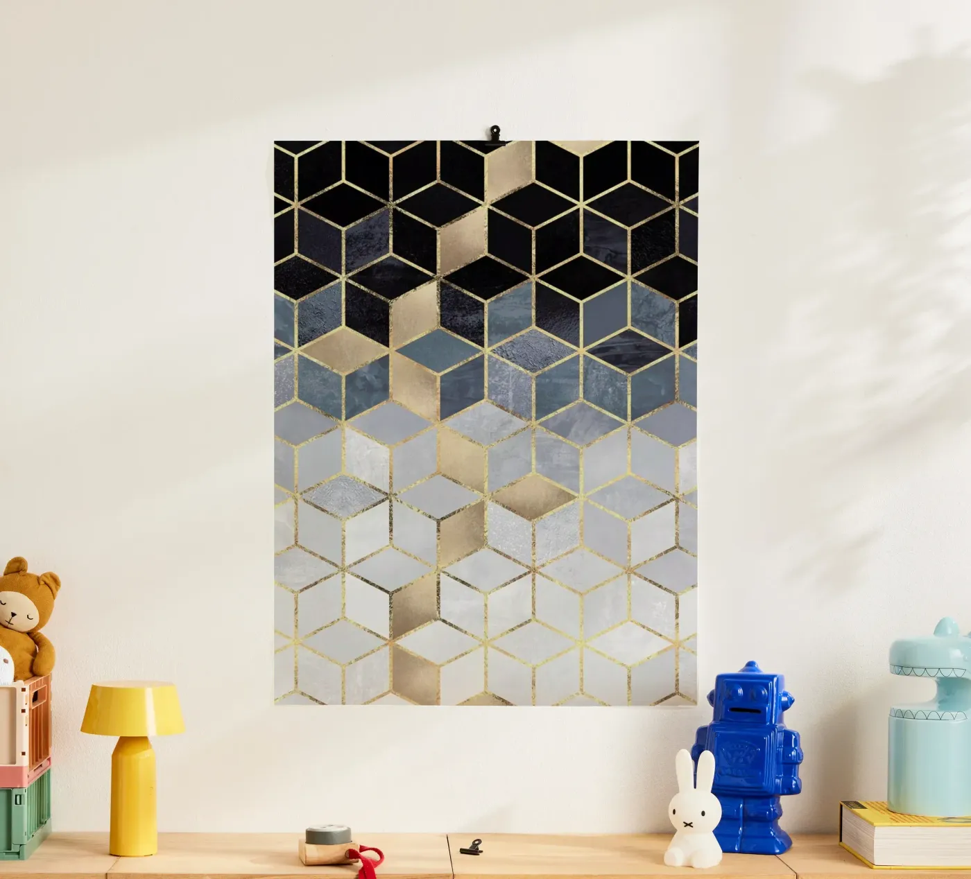 Soft Blue Gradient Cubes poster van Elisabeth Fredriksson