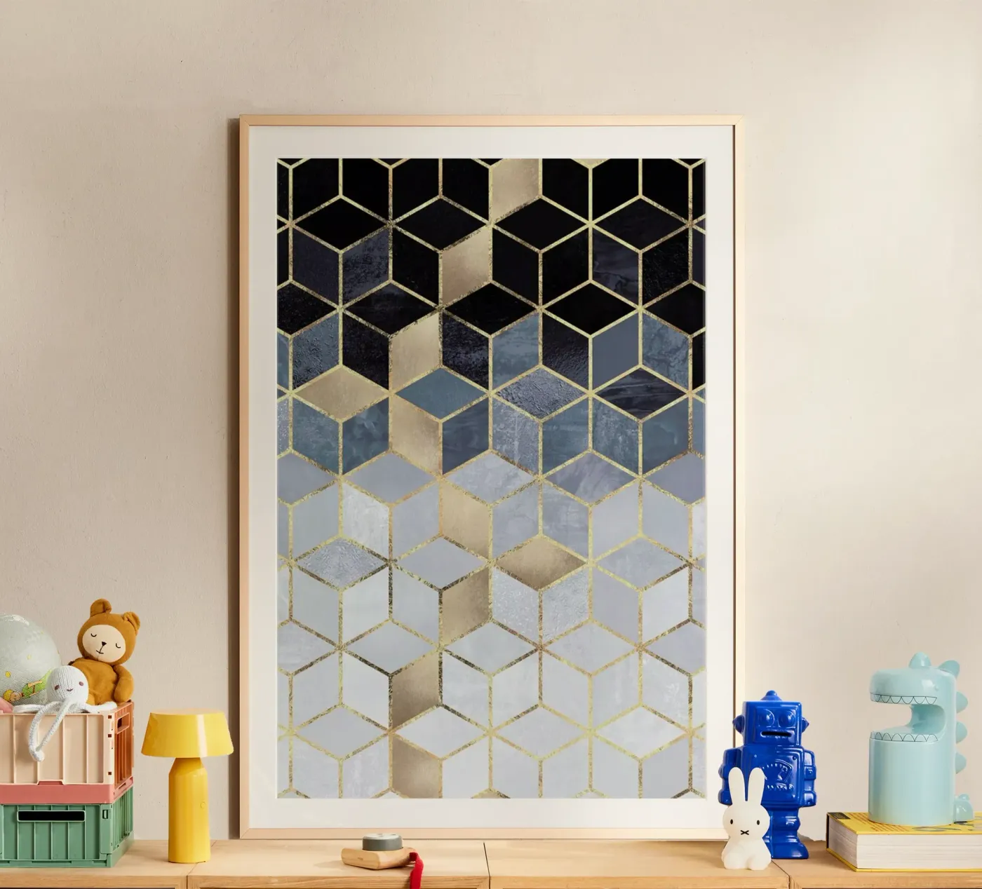 Soft Blue Gradient Cubes poster van Elisabeth Fredriksson