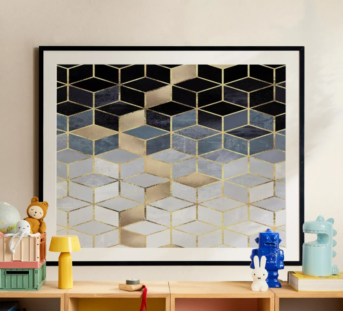 Soft Blue Gradient Cubes poster van Elisabeth Fredriksson