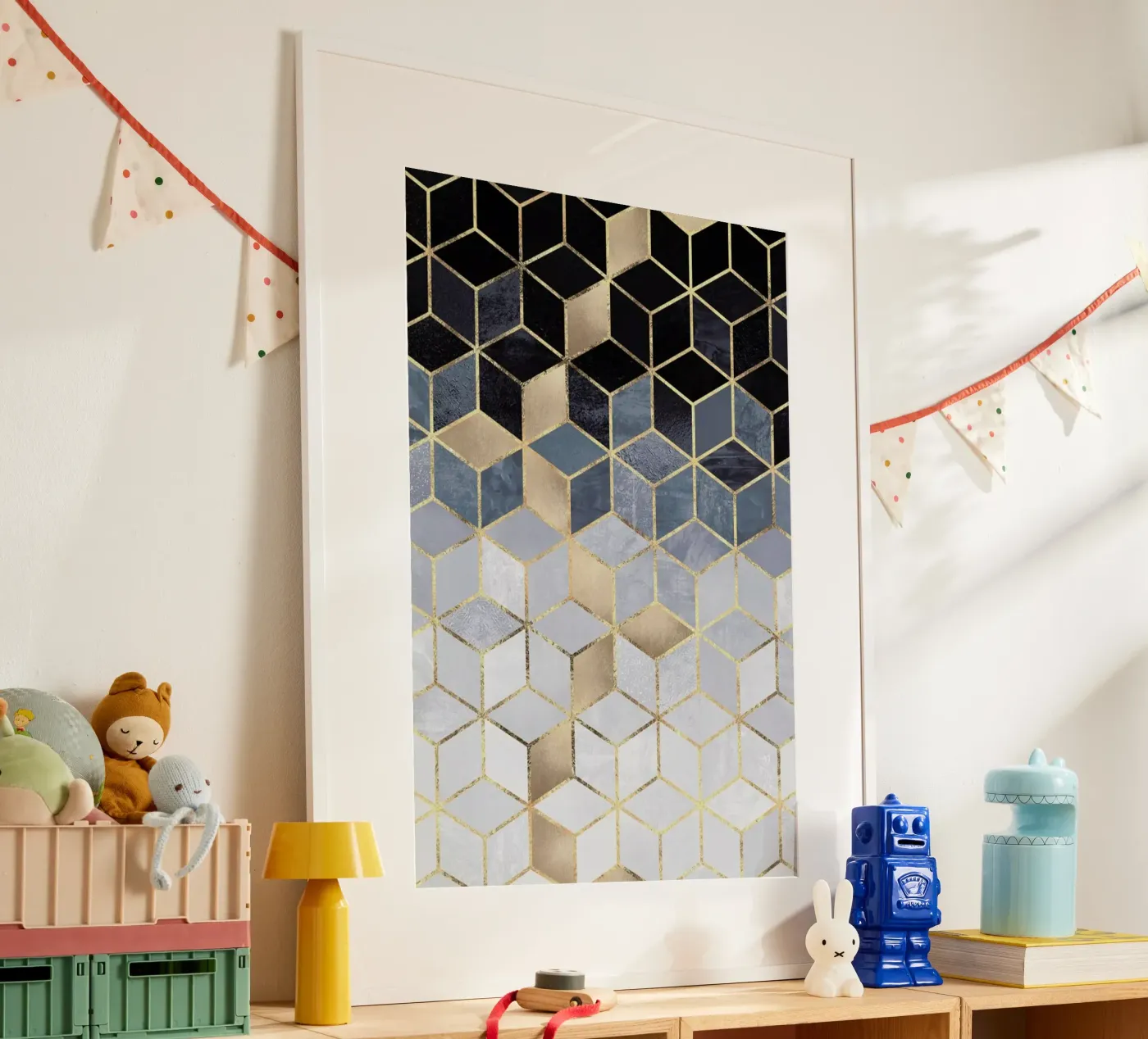 Soft Blue Gradient Cubes poster van Elisabeth Fredriksson