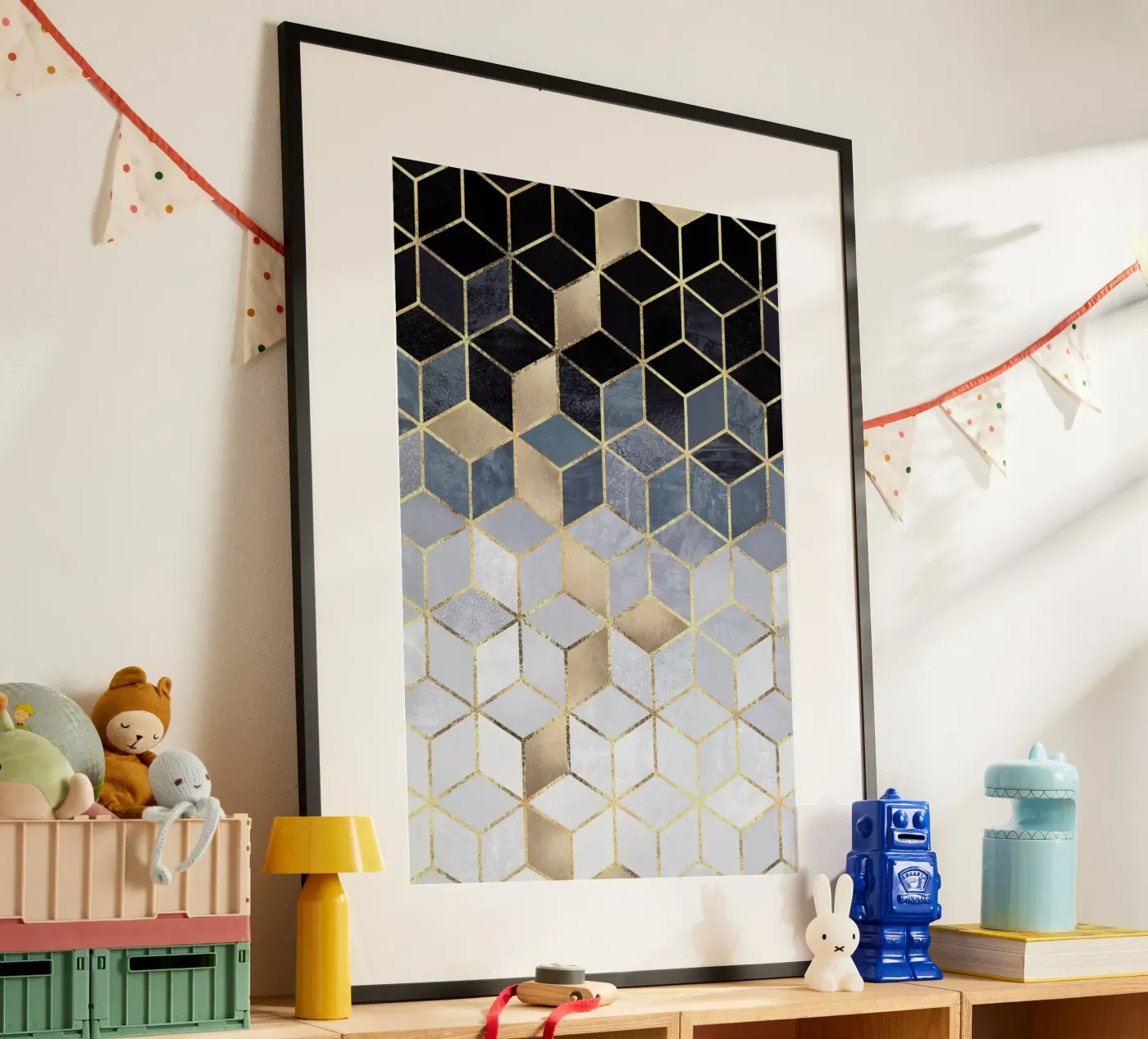 Soft Blue Gradient Cubes poster van Elisabeth Fredriksson