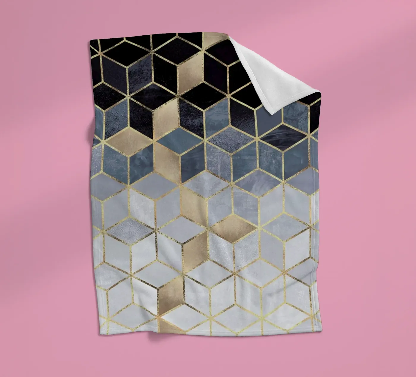 Soft Blue Gradient Cubes fleecedeken van Elisabeth Fredriksson