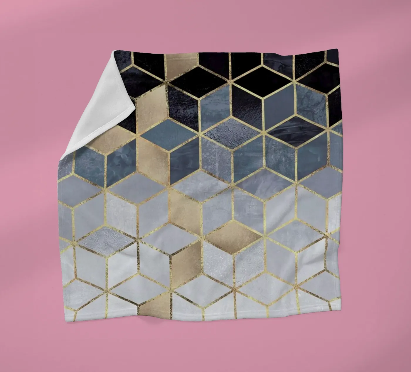 Soft Blue Gradient Cubes fleecedeken van Elisabeth Fredriksson