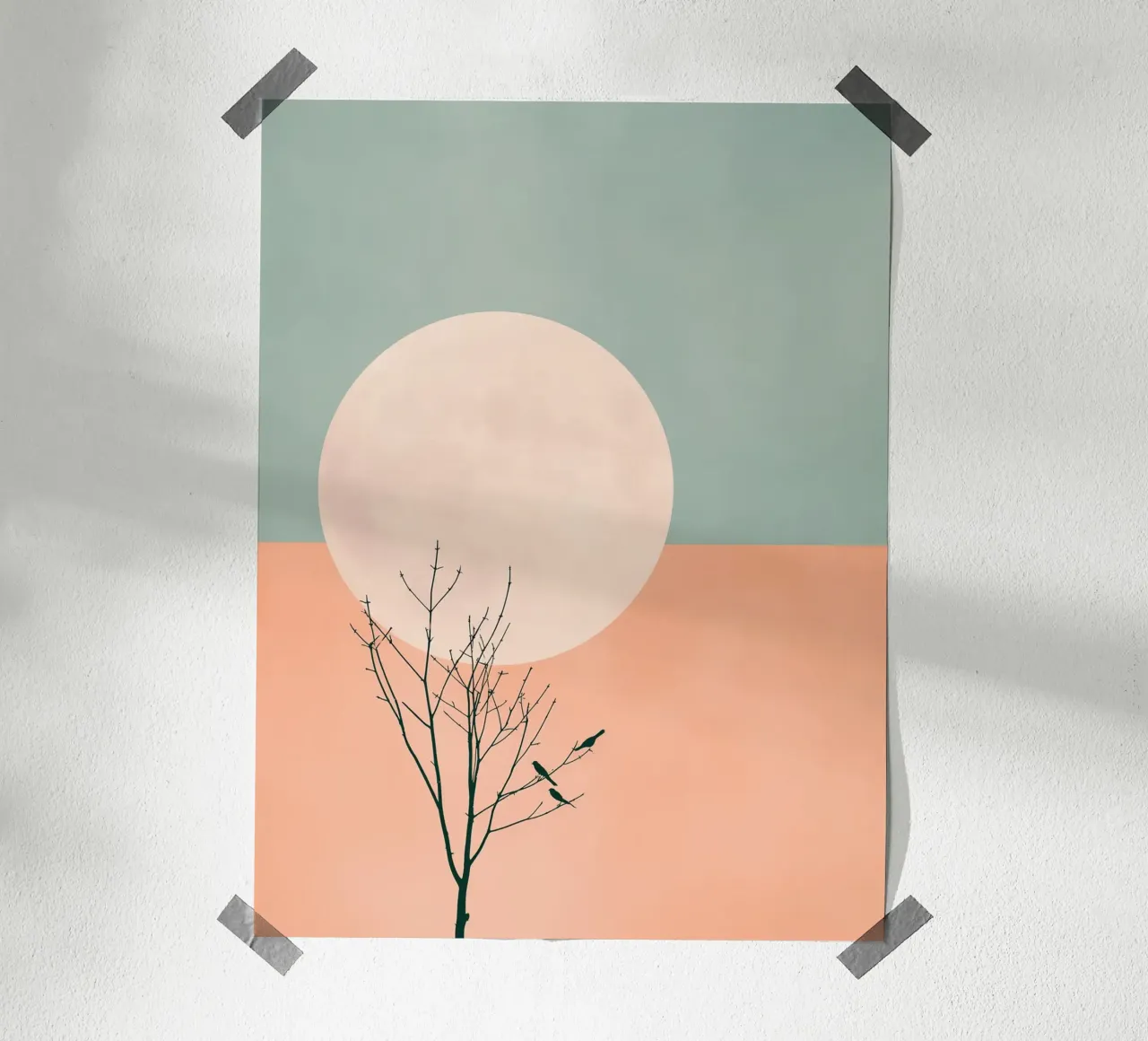 Uccelli e luna piena poster con telaio in plastica da DWA