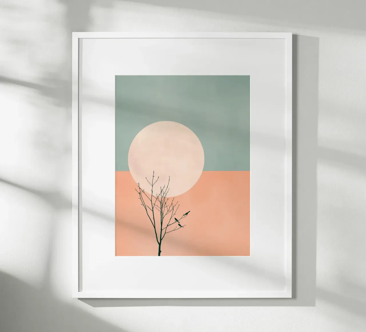 Uccelli e luna piena poster con telaio in plastica da DWA