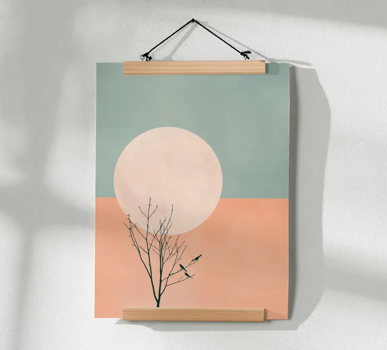 Uccelli e luna piena poster con telaio in plastica da DWA