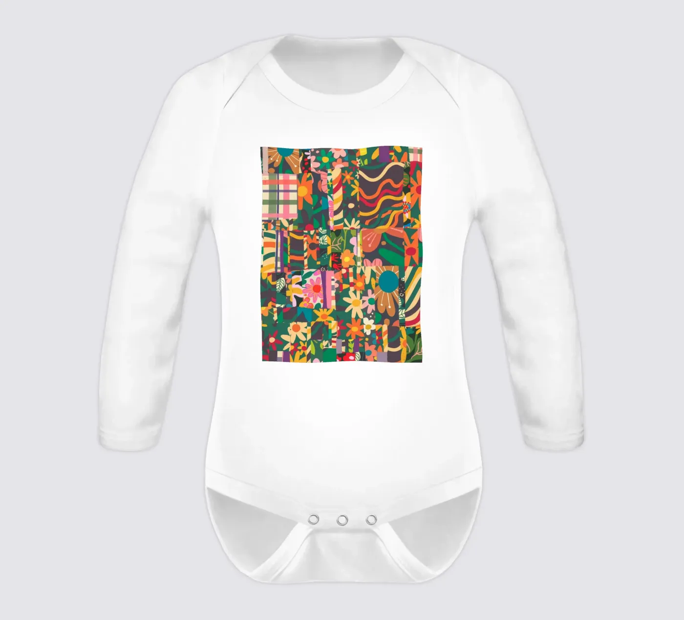 Patchwork long-sleeve baby romper by GigiRosado