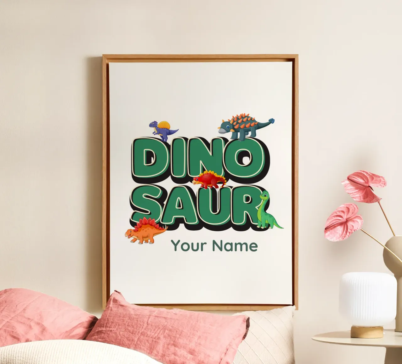 Dino-avontuur canvas met Baklijst van Doodle Dreams Art