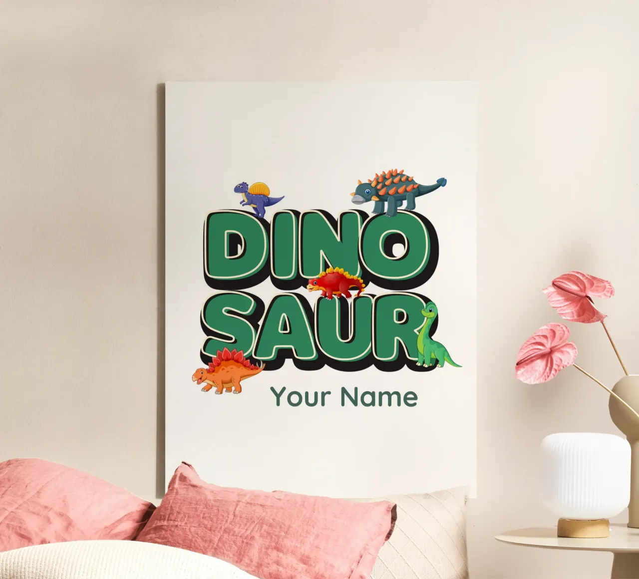 Dino-avontuur canvas met Baklijst van Doodle Dreams Art