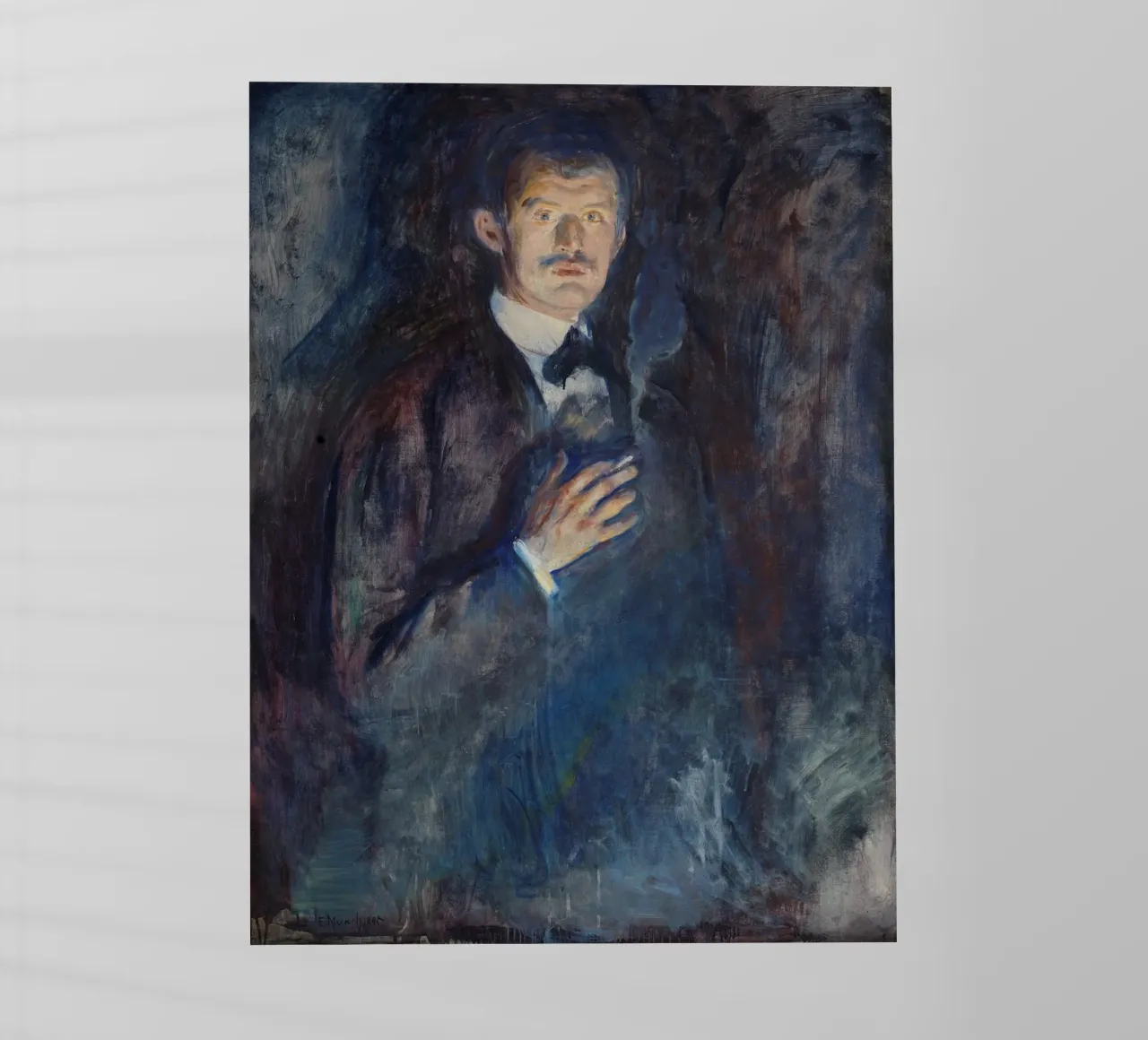 Edvard Munch - Selbstporträt mit brennender Zigarette Backlit Folie von Timeless Artworks