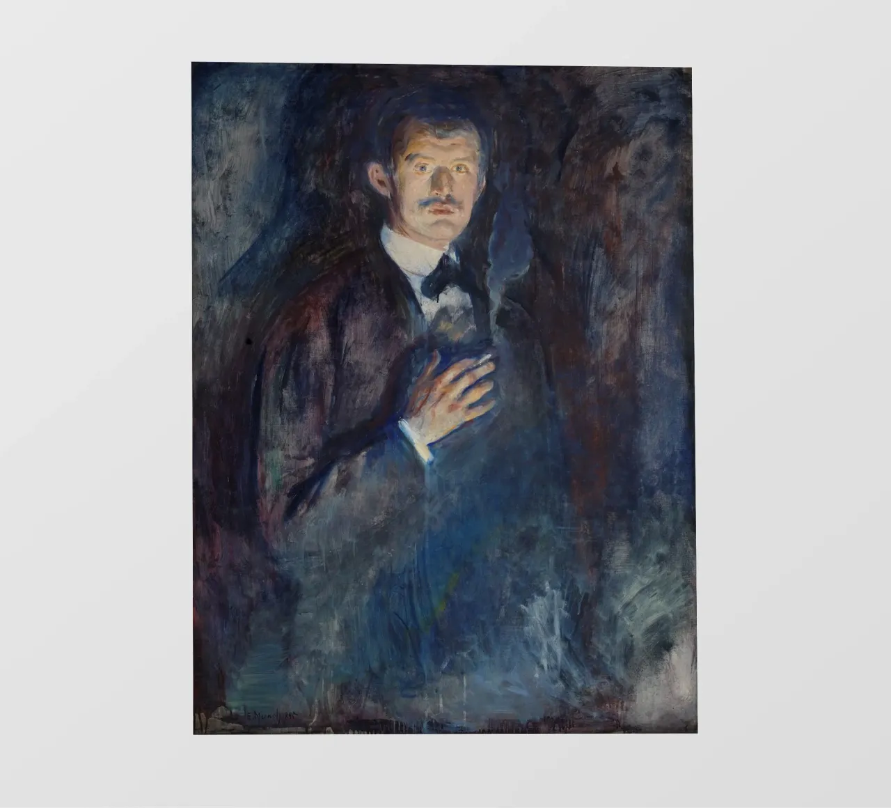 Edvard Munch - Selbstporträt mit brennender Zigarette Backlit Folie von Timeless Artworks