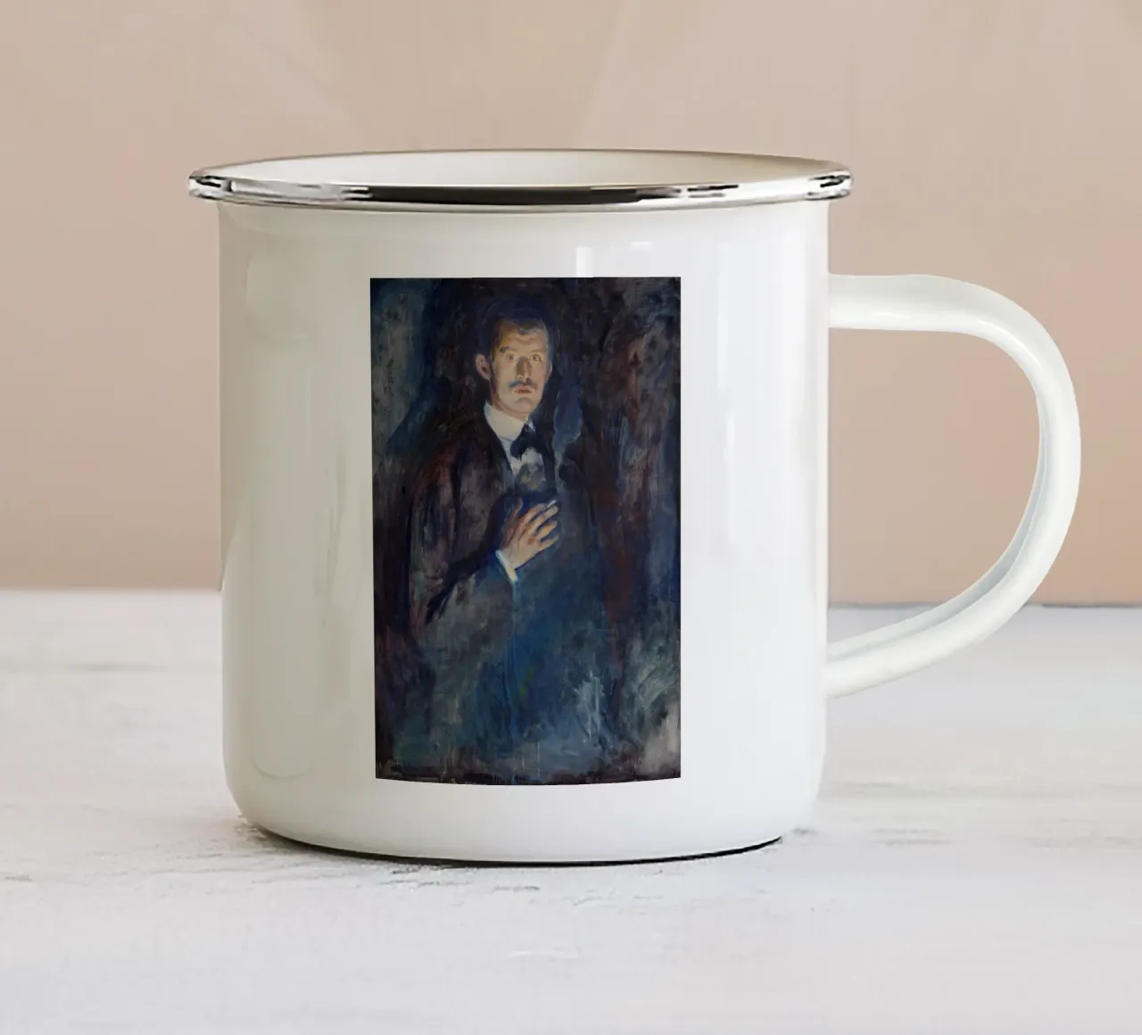 Edvard Munch - Autoritratto con sigaretta accesa tazza in smalto da Timeless Artworks