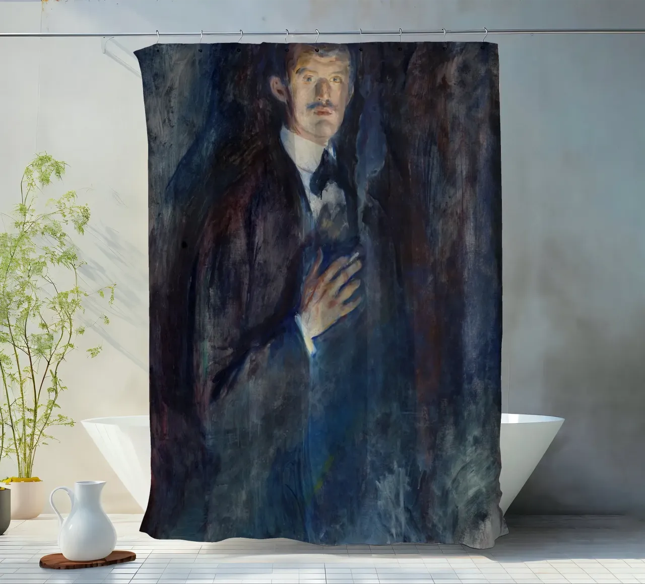Edvard Munch - Selbstporträt mit brennender Zigarette Duschvorhang von Timeless Artworks
