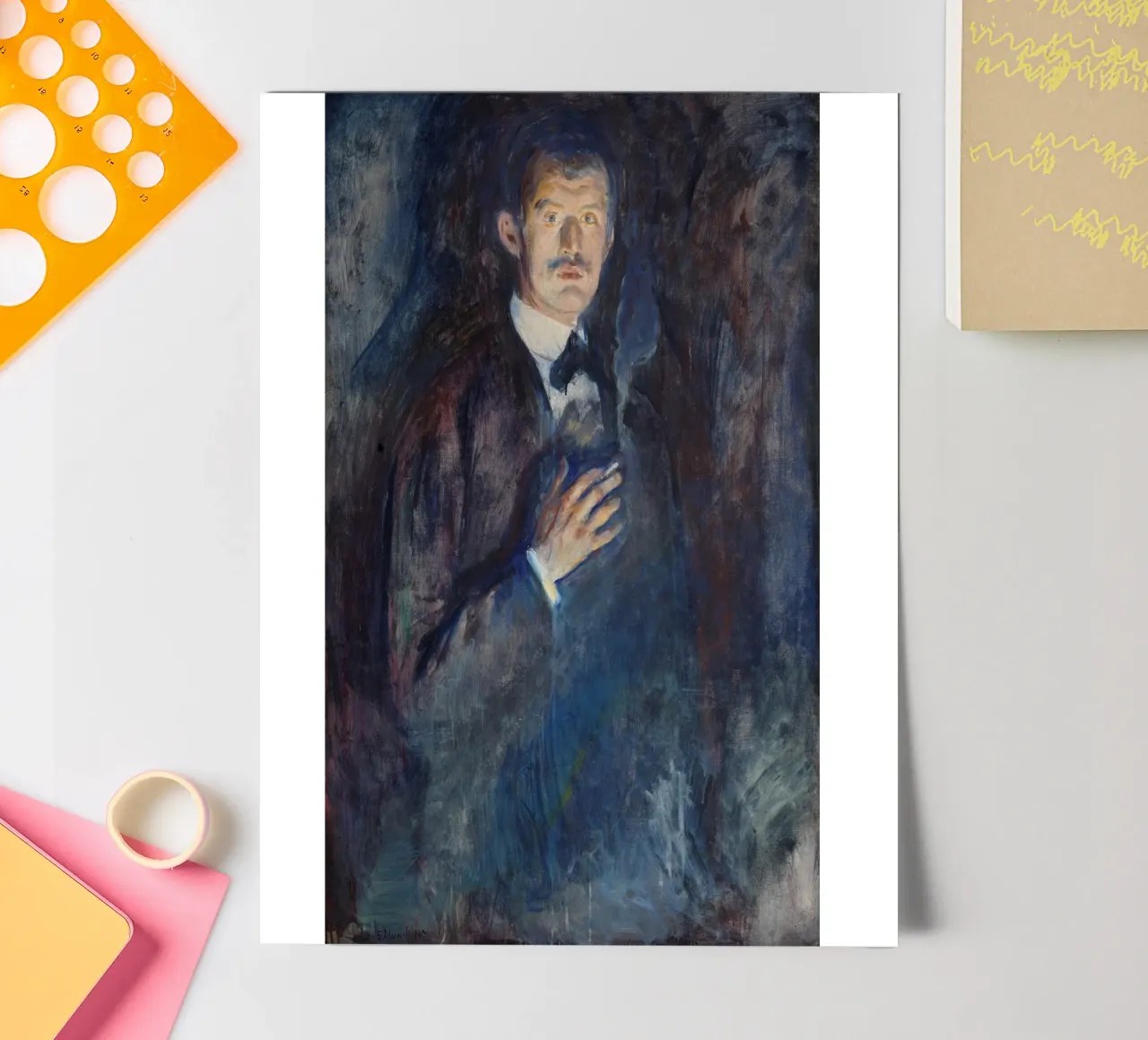 Edvard Munch - Selbstporträt mit brennender Zigarette Stickerbogen von Timeless Artworks