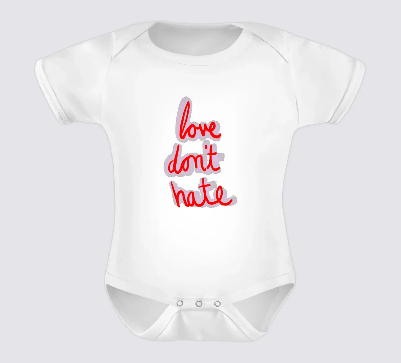 love don't hate short-sleeve baby romper by Poster Print Studio