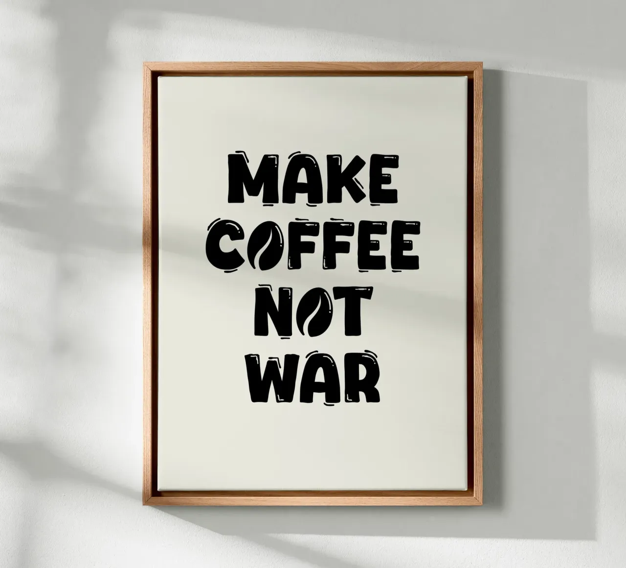 Maak koffie, geen oorlog canvas met Baklijst van Wall of Words