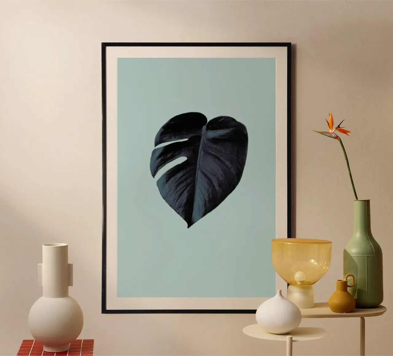 Monstera 01 poster con telaio in plastica da Froilein Juno