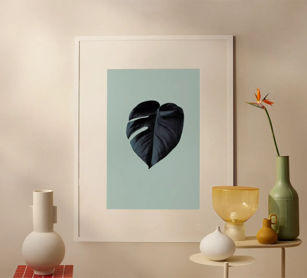 Monstera 01 poster con telaio in plastica da Froilein Juno