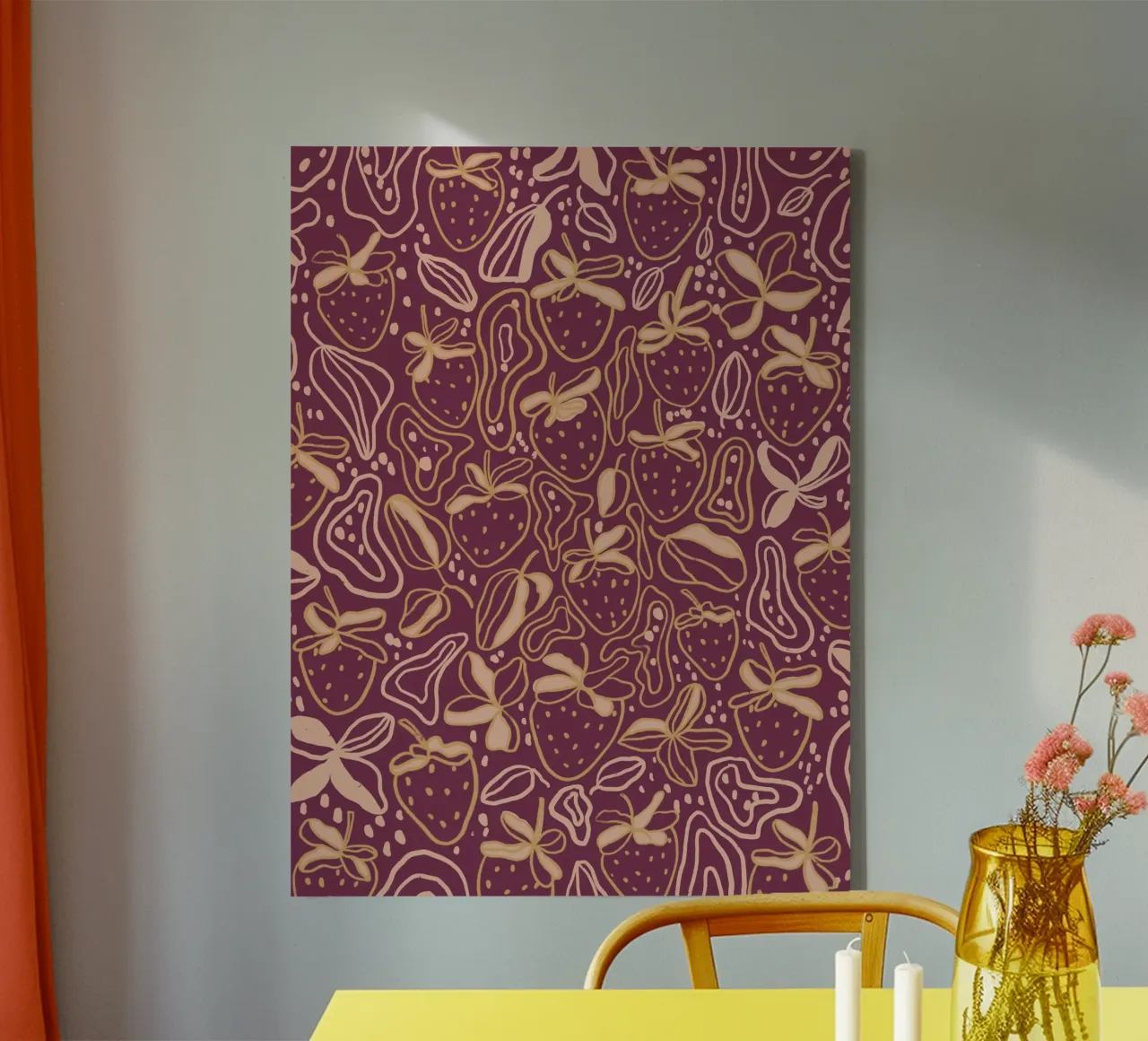 Maroon strawberries canvas met Baklijst van GigiRosado