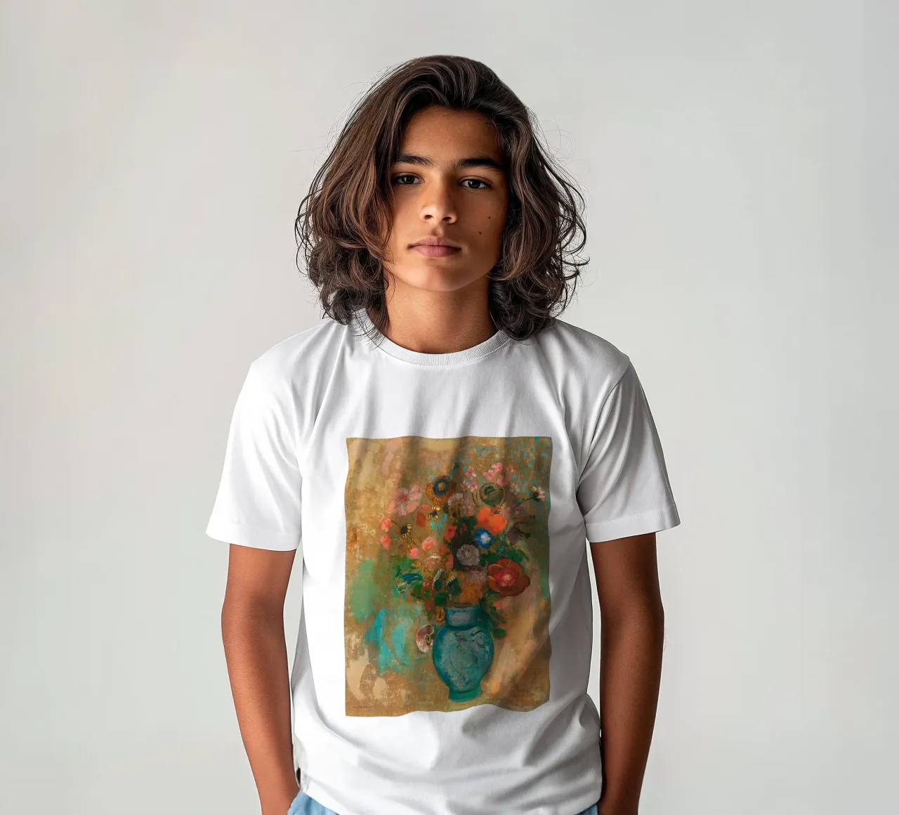 Odilon Redon - Fiori in un vaso blu t-shirt bambini da Timeless Artworks