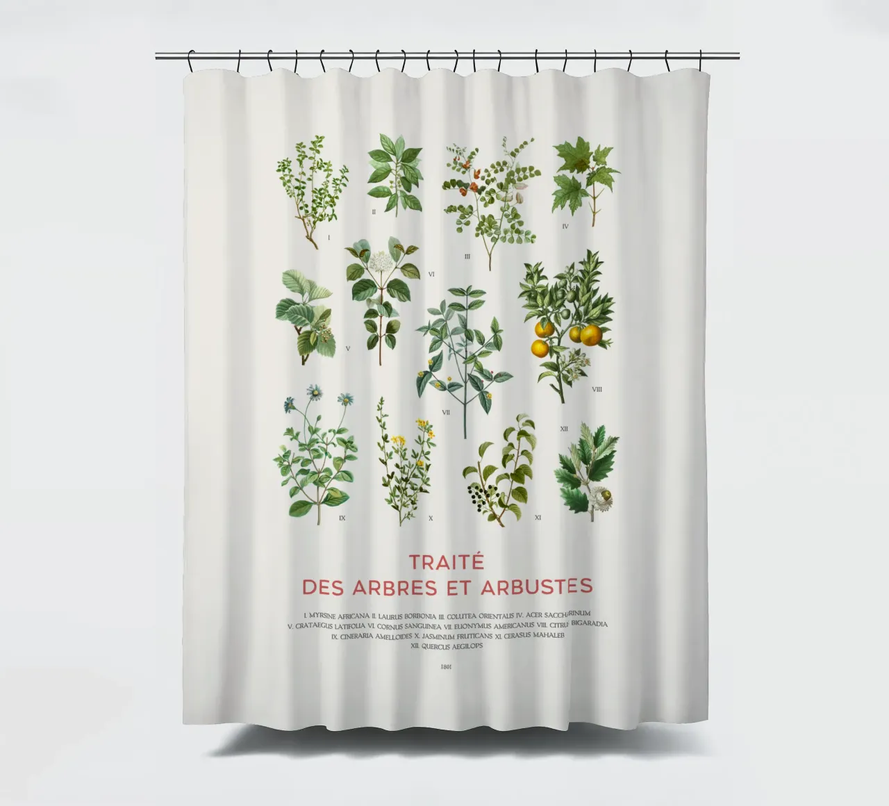 Tabella degli alberi e degli arbusti tenda da doccia da Vintagrafica